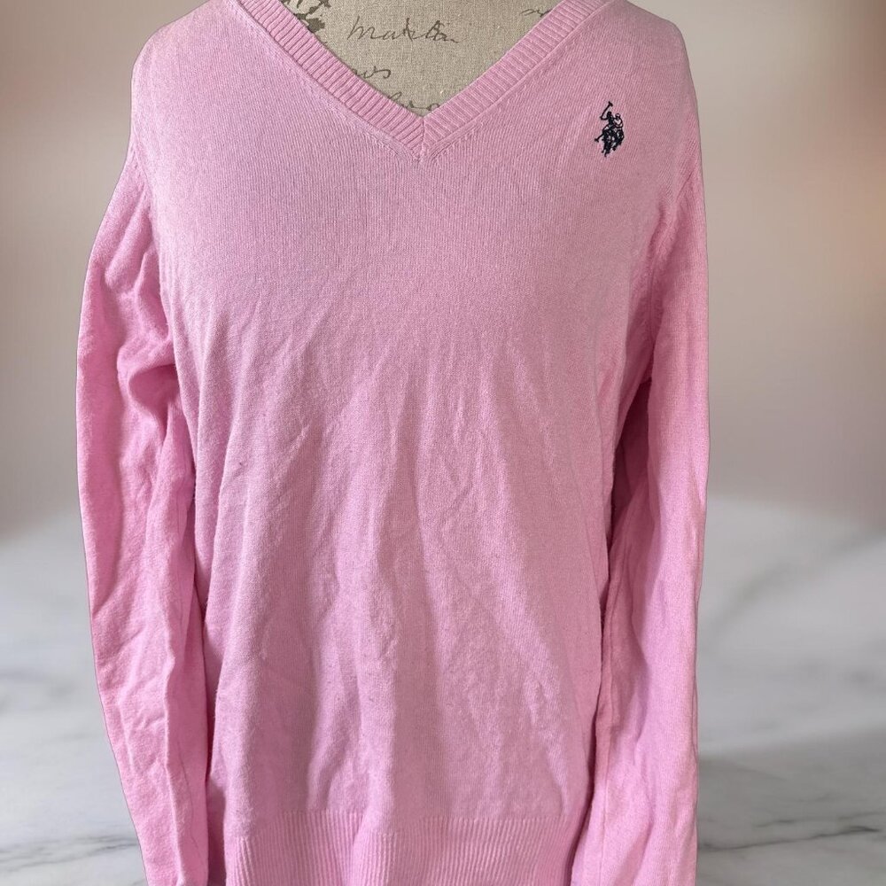 POLO pink v-neck sweater Sz XL